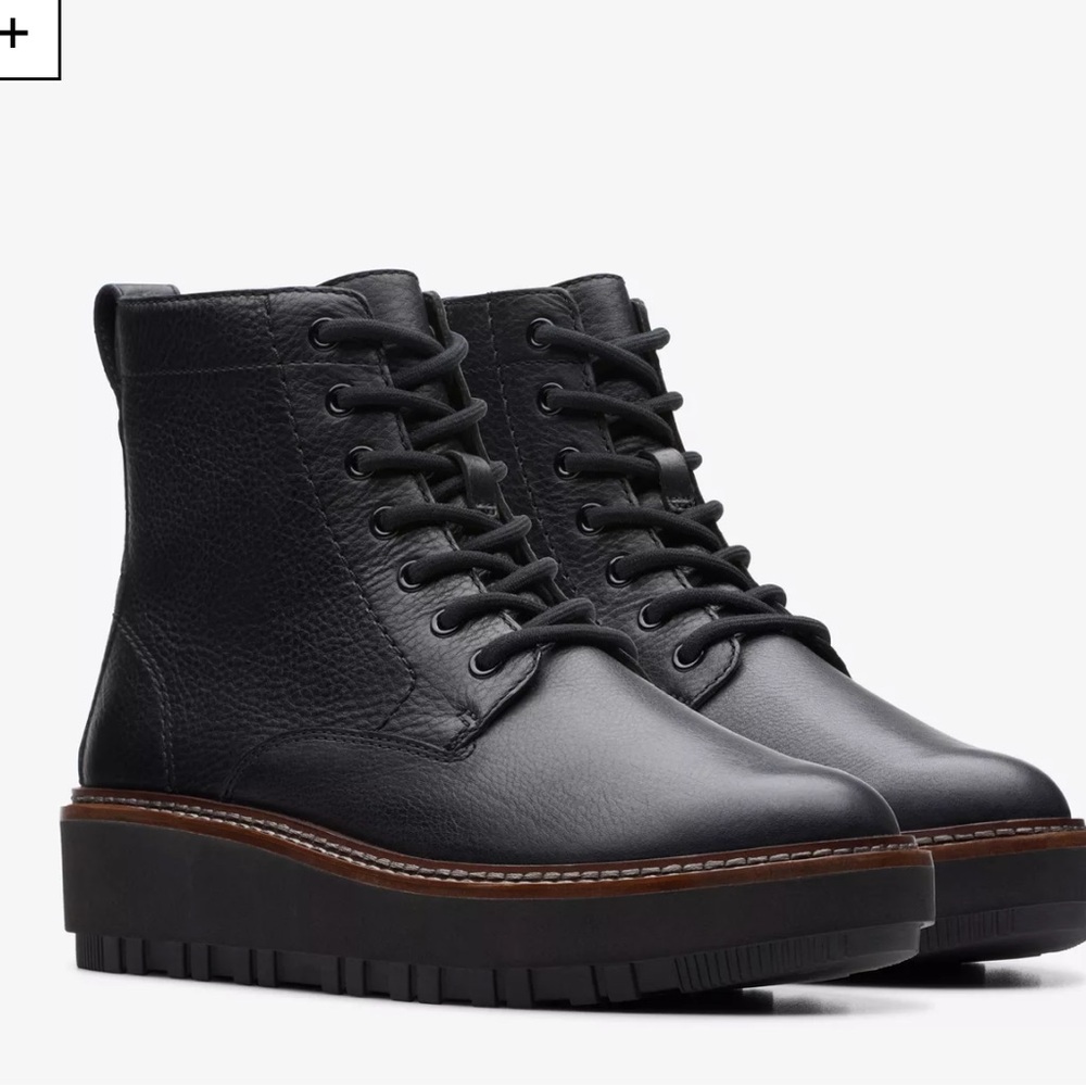 Clarks black leather lace-up boots
